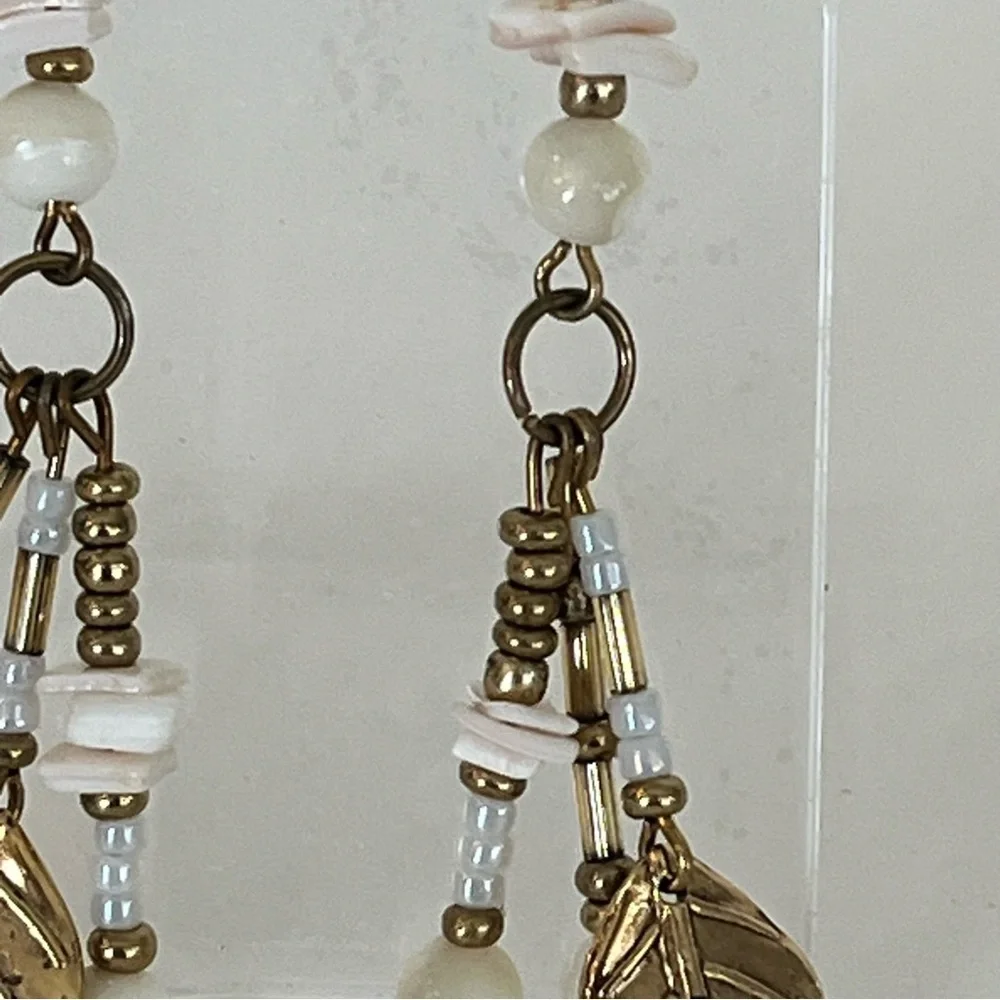 Gold Tone Leaf Dangle Earrings